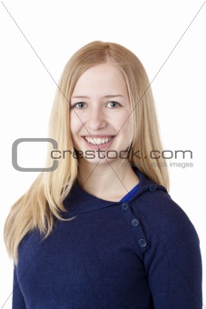 Young beautiful woman smiles happy at camera.