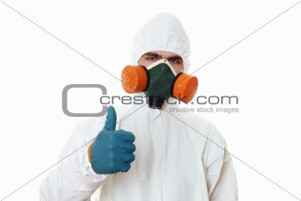 Man in protective suit Thumbs up