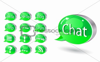 Icon set of chat, forum, blog, rss, help