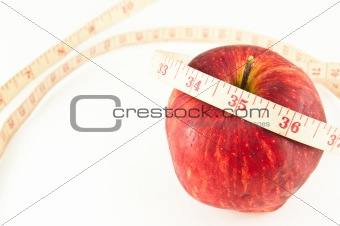 Red apple with tape isolated on white (good shape and good healt