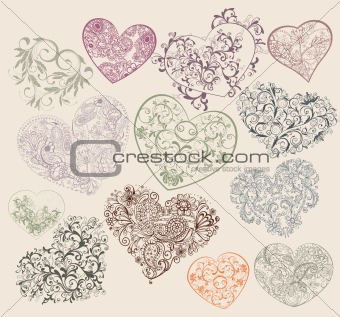 Set of ornamental heart-shapes
