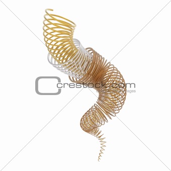 Gold, silver and bronze spirals isolated on white in 3d.