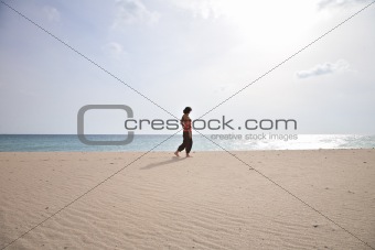 woman next ocean at Tarifa beach
