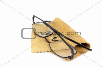 Spectacles On Chamois Leather Cleaning Cloth