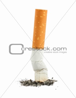 Single cigarette butt with ash