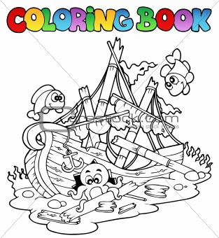 Coloring book with shipwreck