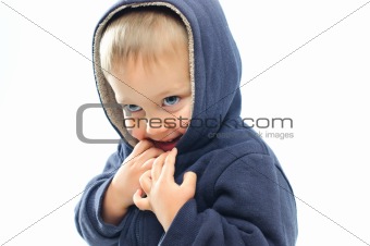 portrait of cute little boy in the hood