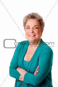 Happy smiling senior woman with arms crossed