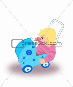 Girl in a Doll Carriage