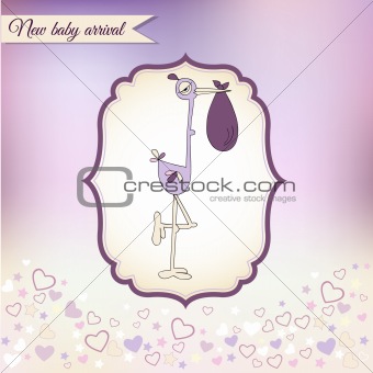welcome baby card with stork