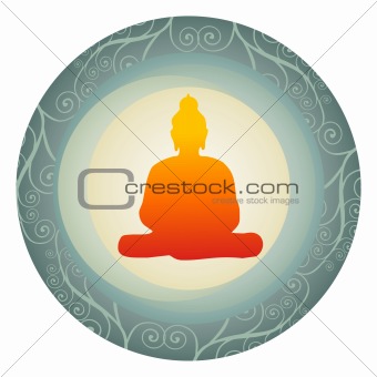 silhouette of Buddha in a circle
