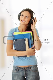 Student girl listening to the music