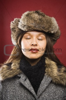 Woman in fur hat.