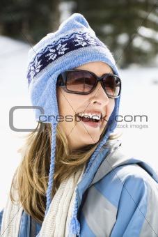 Woman in ski cap.