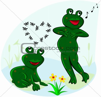 Funny and carefree frogs.