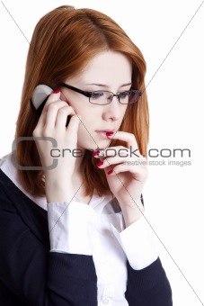 Sad business women calling by phone.