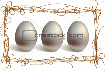Three silver eggs in the nest frame