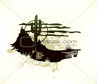 Cactus saguaro grunge background. Vector