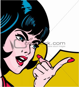 angry woman pointing over comics book style