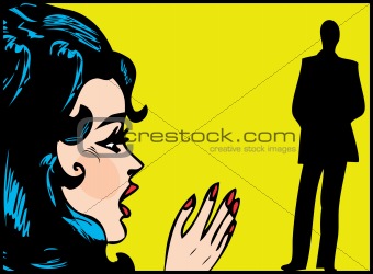 Face of beautiful woman on the background of businessman