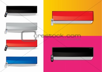 Split air conditioners ac with remote - vector illustrations