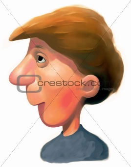 Boy with big nose is looking up