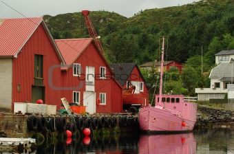 Pink Boat in Harbor