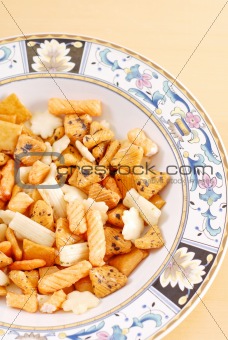 Asian Rice Crackers Snack in Bowl