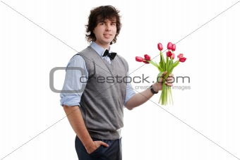 Boy with red flowers
