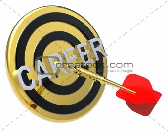 Red dart on a gold target with text on it. Concept for job recruitment or career.