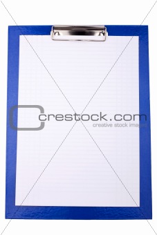 Blue clipboard with blank sheet of paper 