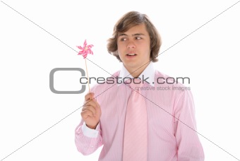 Teenager in suit with ties with weather vane