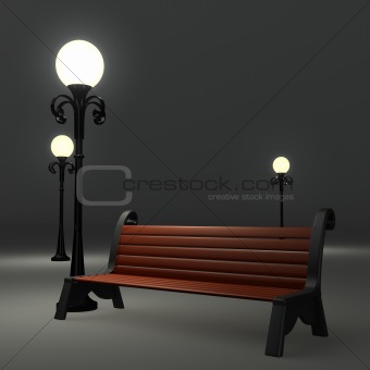 3d bench near the street lamppost