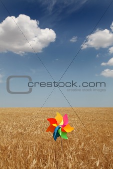 toy wind turbine at wheat field 