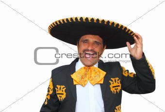 Charro mariachi portrait singing shout on white