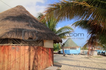 tropical wood hut palapa in Cancun Mexico