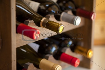 Wine bottles, red and white