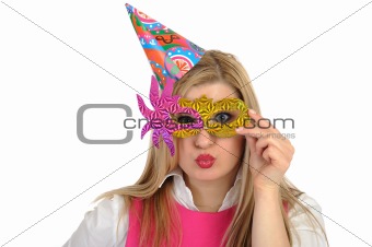 Pretty party female celebrating birthsday and having fun
