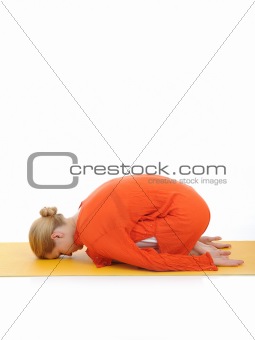 series or yoga photos. young woman relaxing in pranama pose
