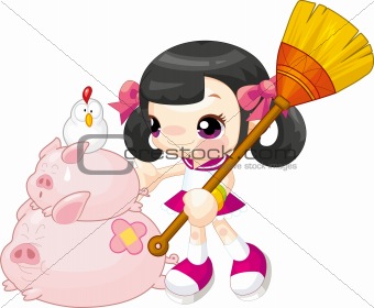 Chinese Girl and Pig