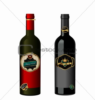 Illustration of set wine bottle with label