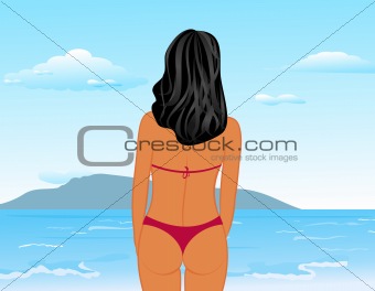 sexy woman's back on the beach