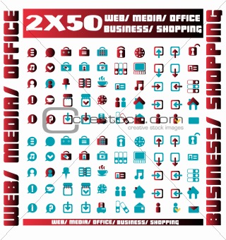 100 red and blue vector environmental icons and design-elements 