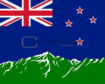 Mountains with flag of New Zealand