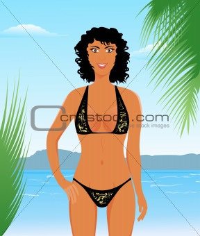 pretty suntanned girl on beach