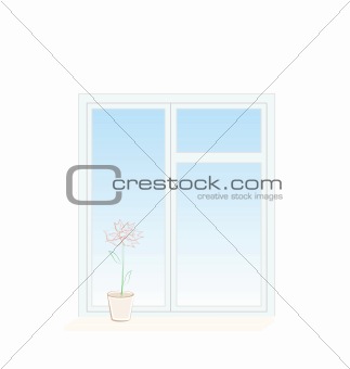 Illustration of flower in a pot on a window sill