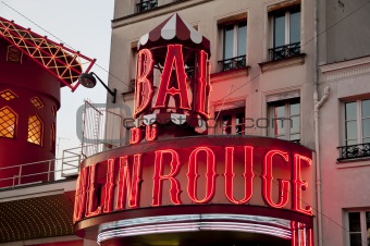 The Moulin Rouge sign in Montmartre Paris
