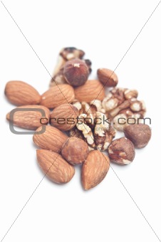 Nut mix with almonds and walnuts on white