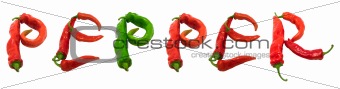 PEPPER text composed of chili peppers