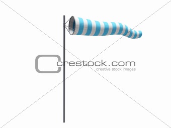 windstock with blue and white stipes isolated on white backgroun
